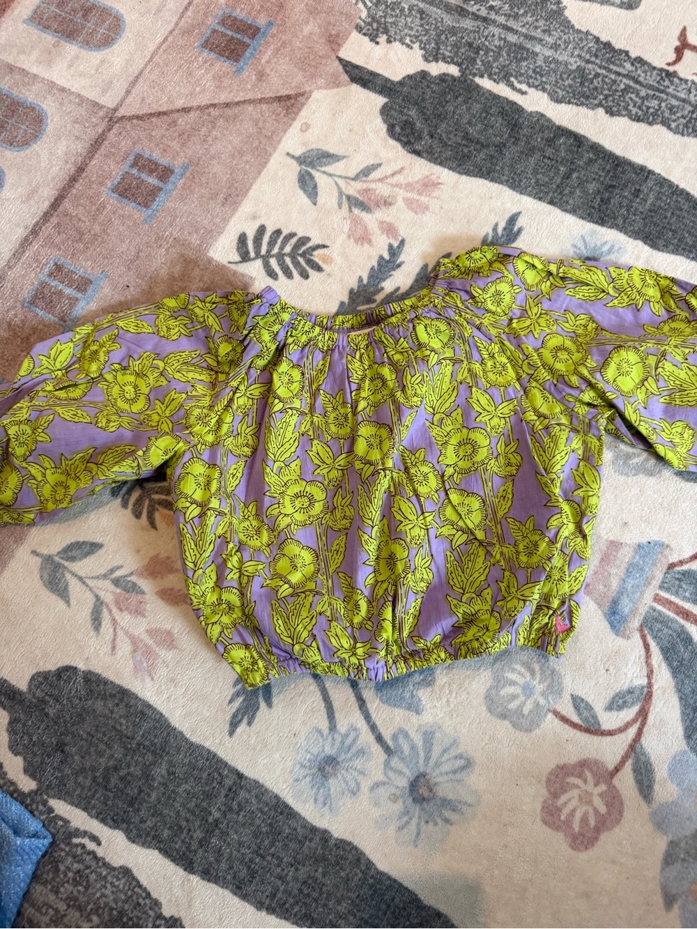 Pink Chicken Off-Shoulder Floral Top in Lime Green and Lavender